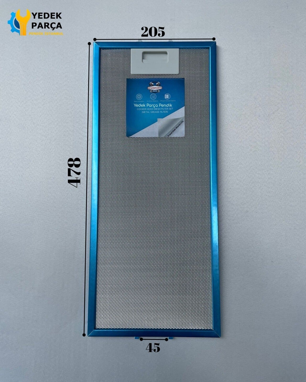 Arçelik : P180TB | 205x478 mm | Aspiratör & Davlumbaz Tel Yağ Filtresi | Model: 9197060805 - 8802511600 | 20,5x47,8 cm