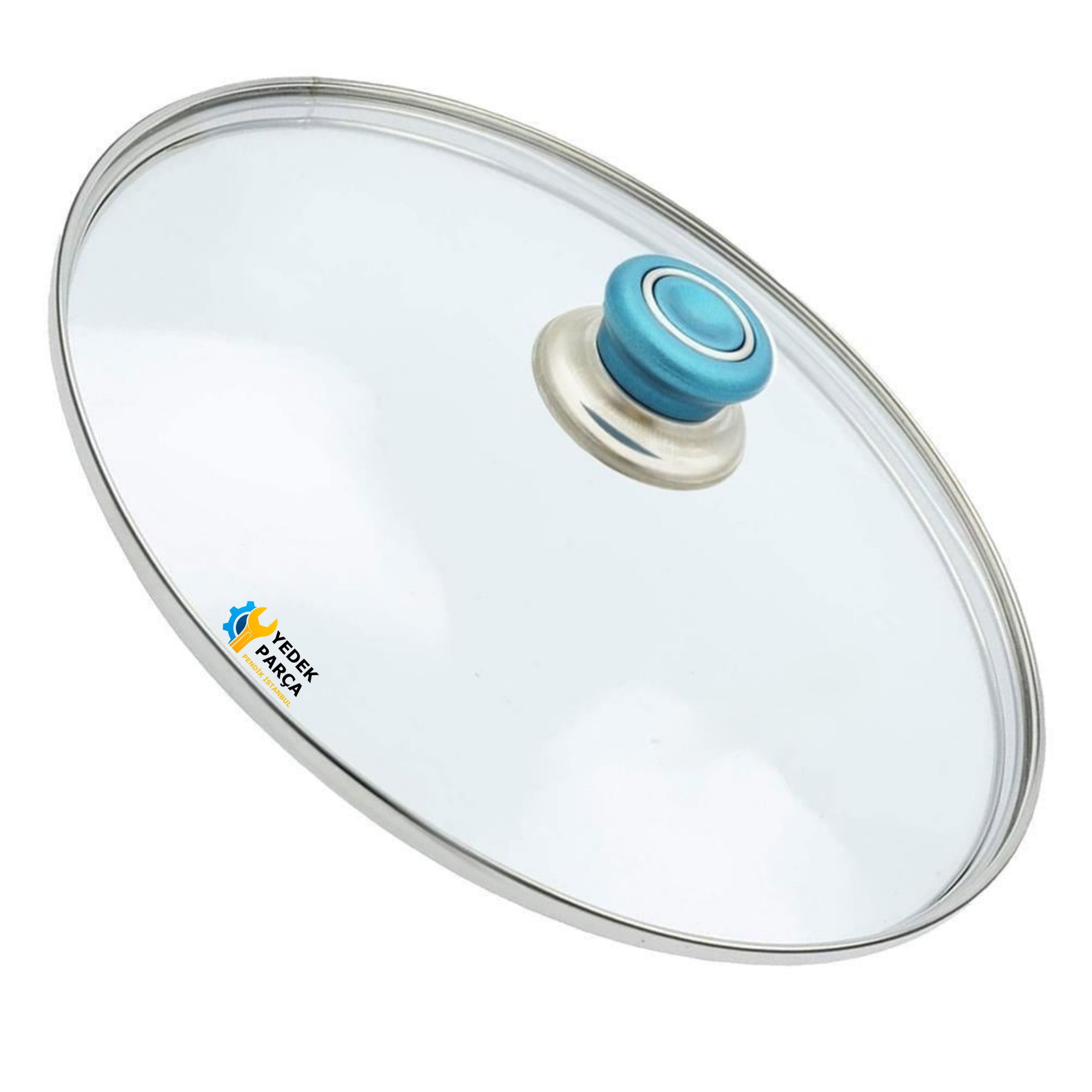 Tencere Sahan Tava Cam Kapağı Kapak 40 cm Turkuaz Tutma Tepesi