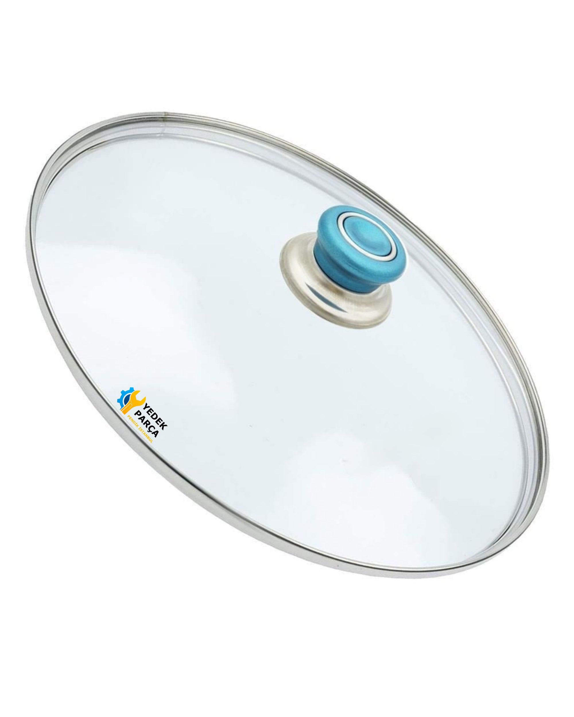Tencere Sahan Tava Cam Kapağı Kapak 40 cm Turkuaz Tutma Tepesi