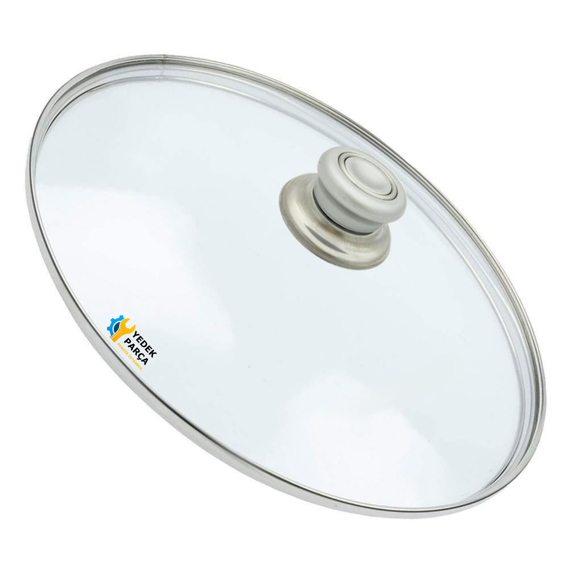 Tencere Sahan Tava Cam Kapağı Kapak 40 cm Gri Tutma Tepesi