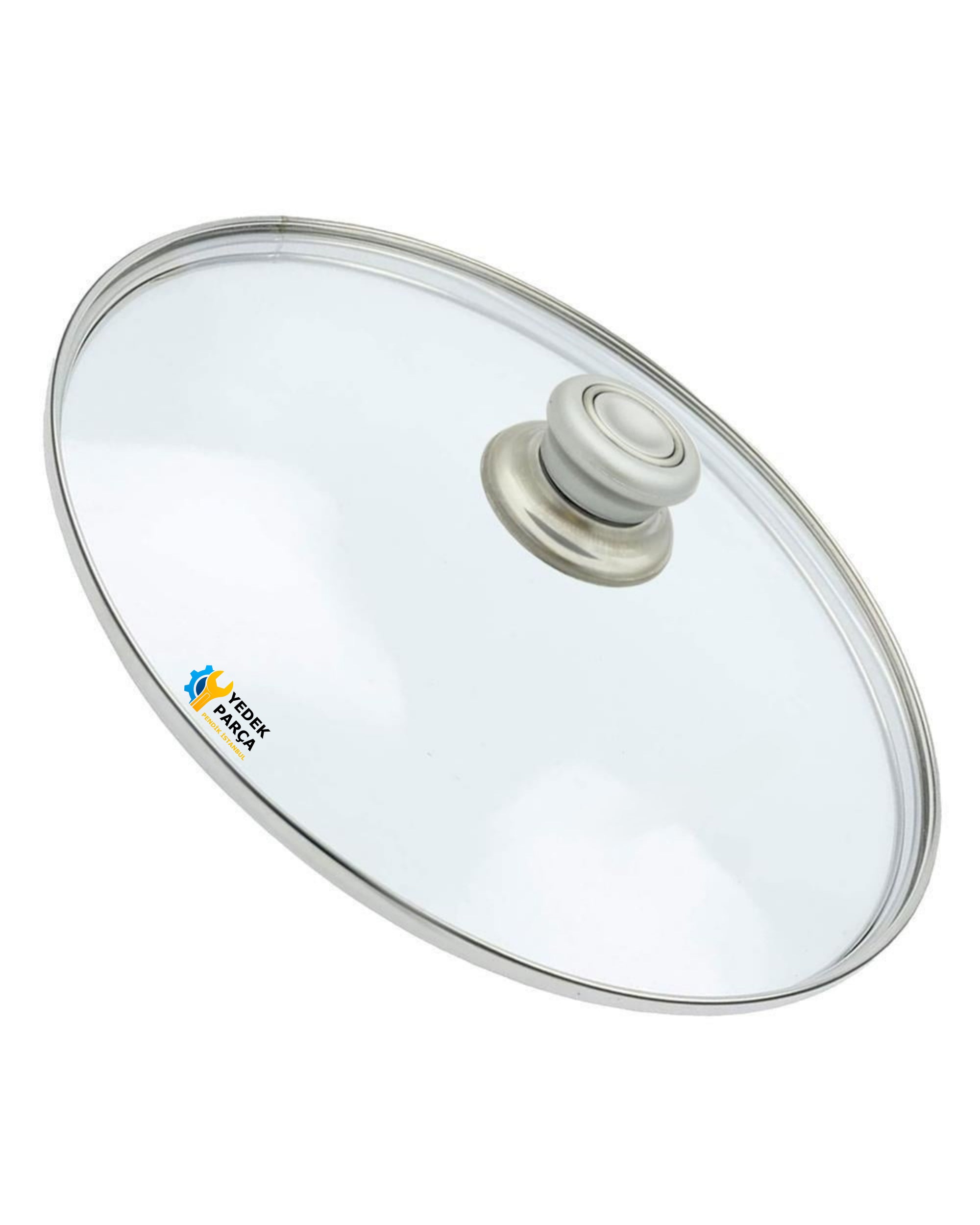 Tencere Sahan Tava Cam Kapağı Kapak 40 cm Gri Tutma Tepesi