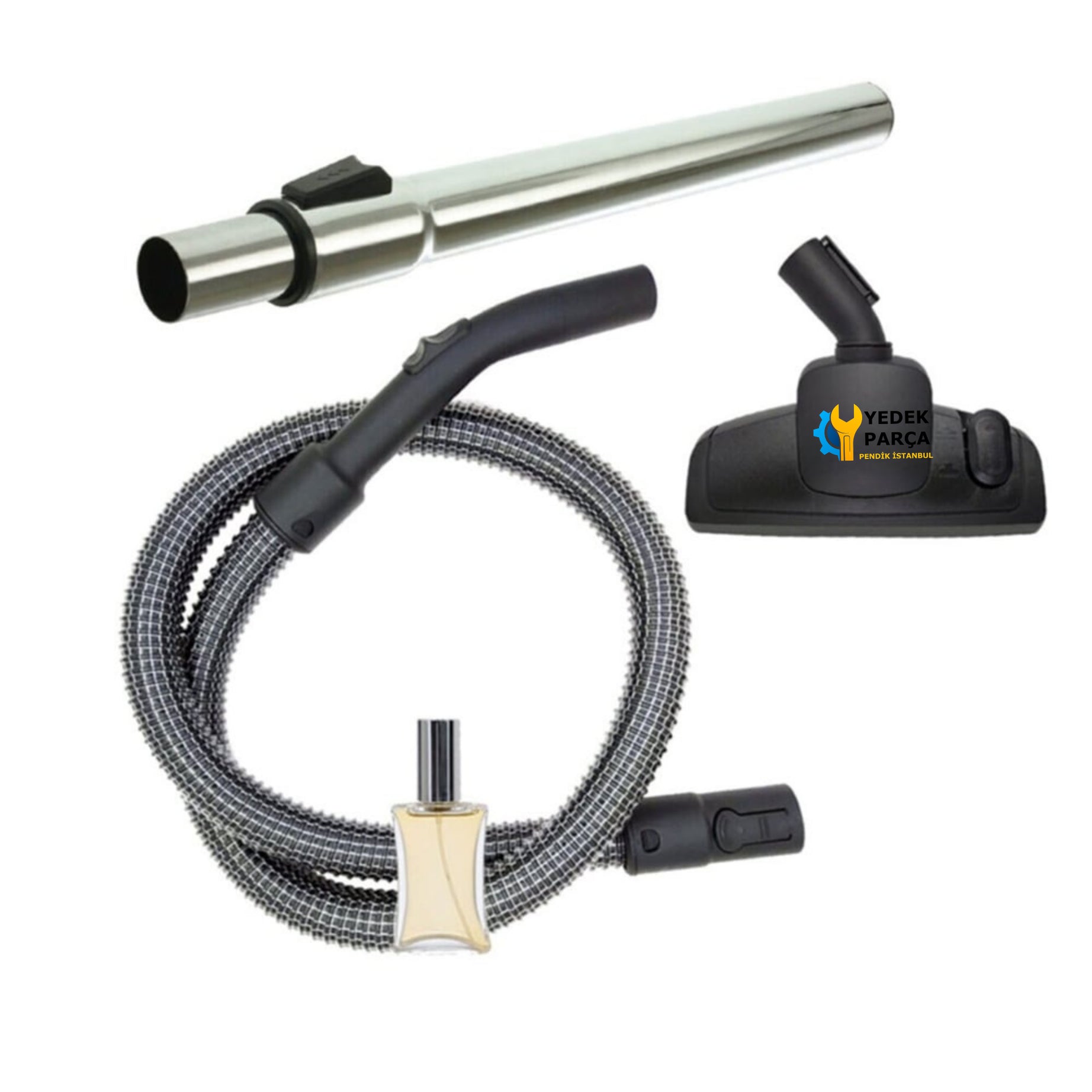 Bosch Uyumlu BSG 61600 Elektrikli Süpürge Çelik Telli Hortumu Emici Yer Başlığı Teleskopik Boru Hediyeli