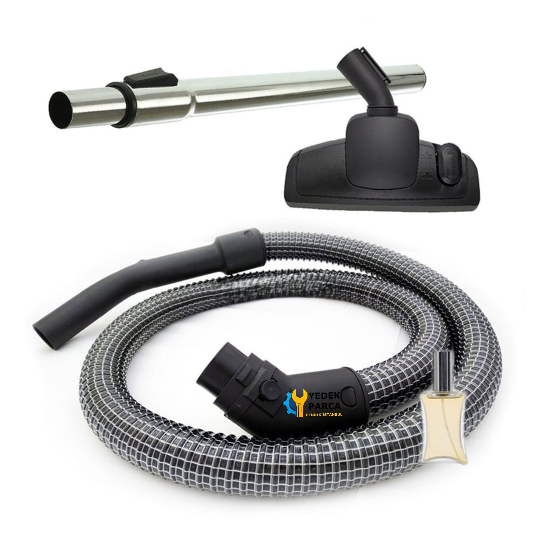 Fantom Uyumlu Carbon Black CB 2000 Elektrikli Süpürge Çelik Telli Hortum Emici Yer Başlığı Teleskopik Boru Hediyeli