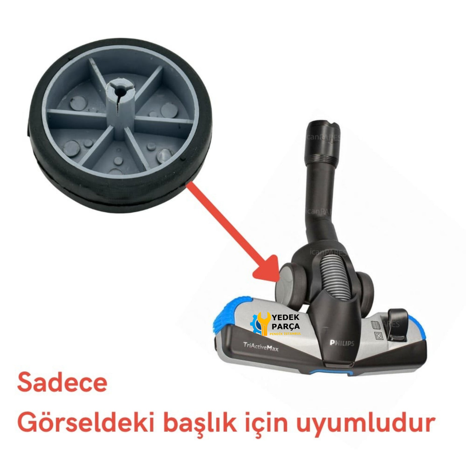Philips Uyumlu FC 8723 Performer Expert Süpürge Triactive Emici Başlık Tekerleği - Gri