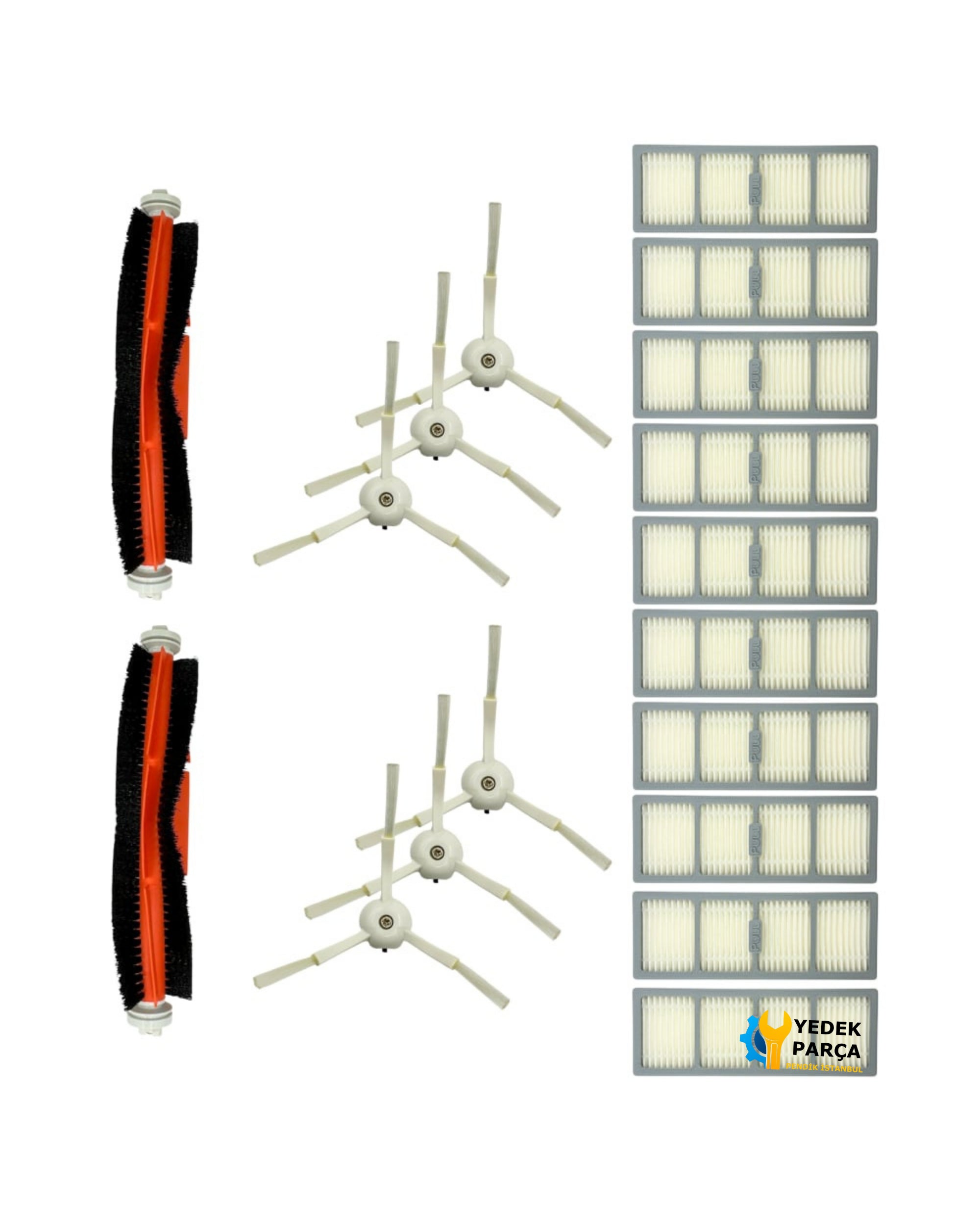 Philips Uyumlu HomeRun 7000 Serisi Aqua XU7000 Robot Süpürge Ana Fırça 2li, Yan Fırça 6lı, Hepa Filtresi 10lu