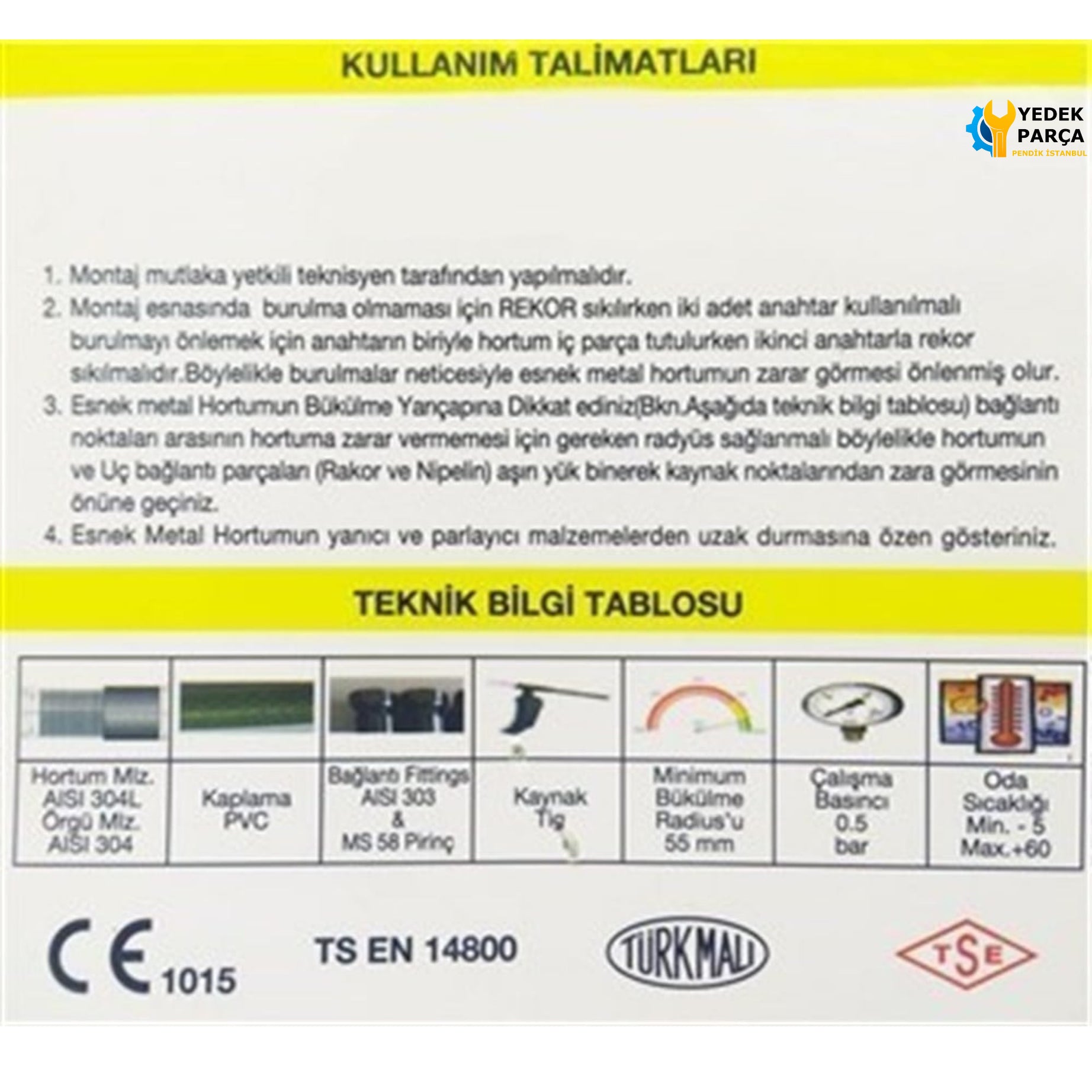 Ocak Fırın Gaz Doğalgaz Bağlantı Fleksi 150 cm Yeni Tip Flex Örgülü Hortumu Flexi