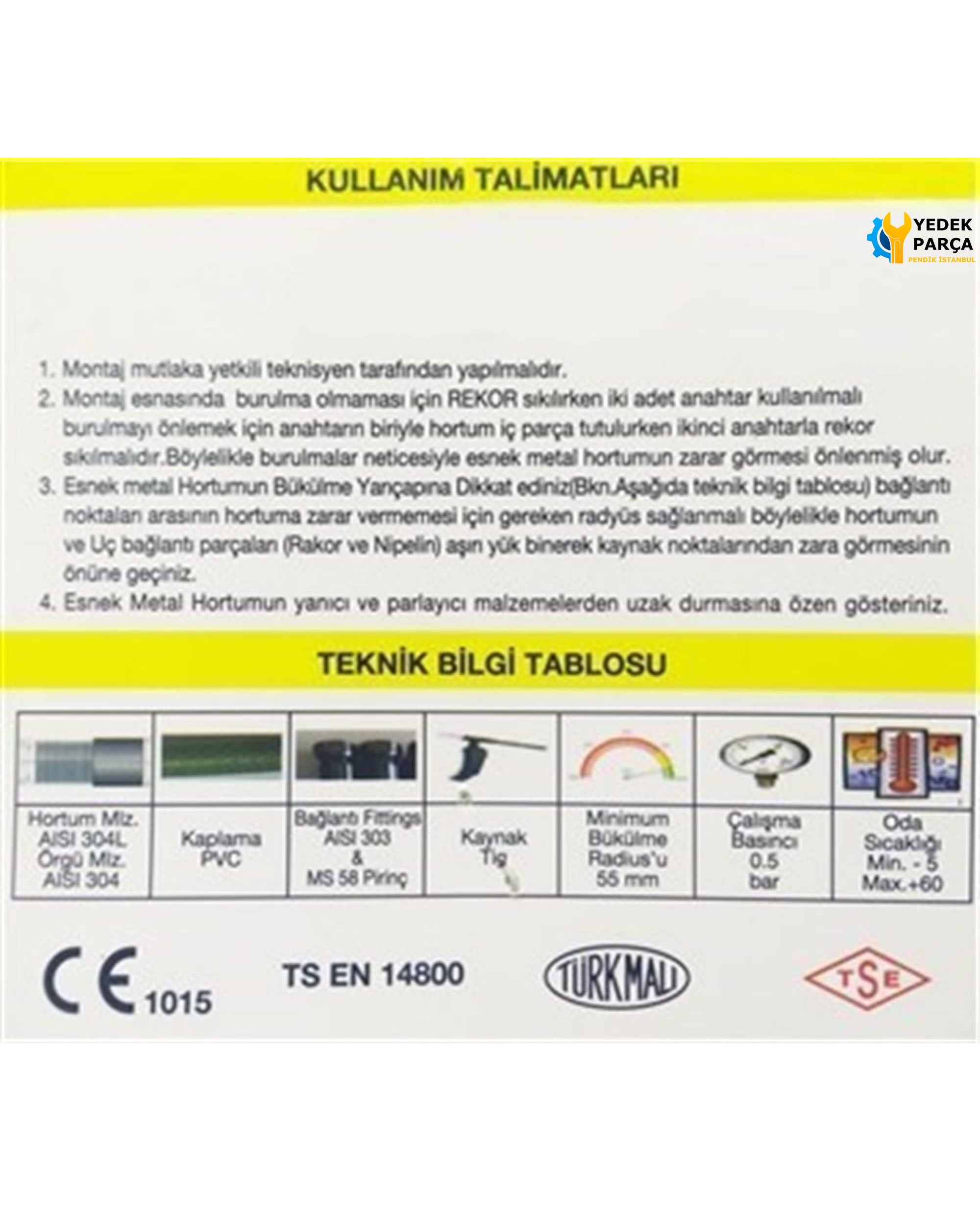 Ocak Fırın Gaz Doğalgaz Bağlantı Fleksi 150 cm Yeni Tip Flex Örgülü Hortumu Flexi