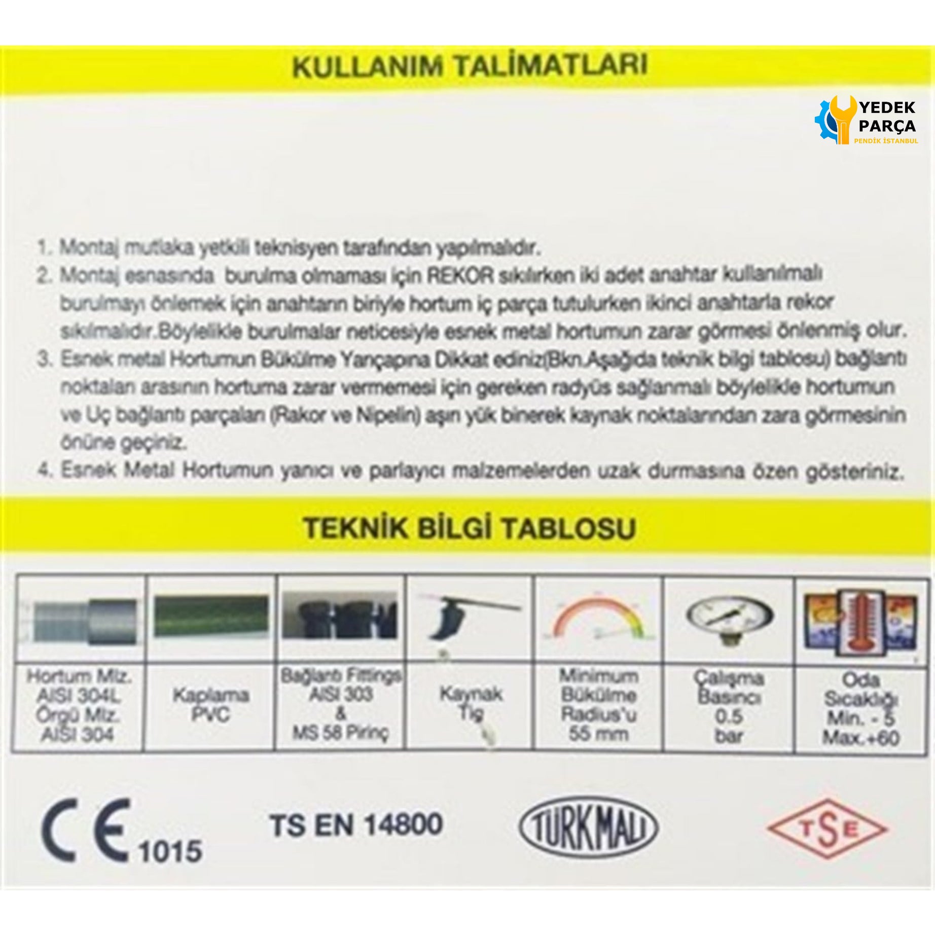 Ocak Fırın Gaz Doğalgaz Bağlantı Fleksi 125 cm Yeni Tip Flex Örgülü Hortumu Flexi