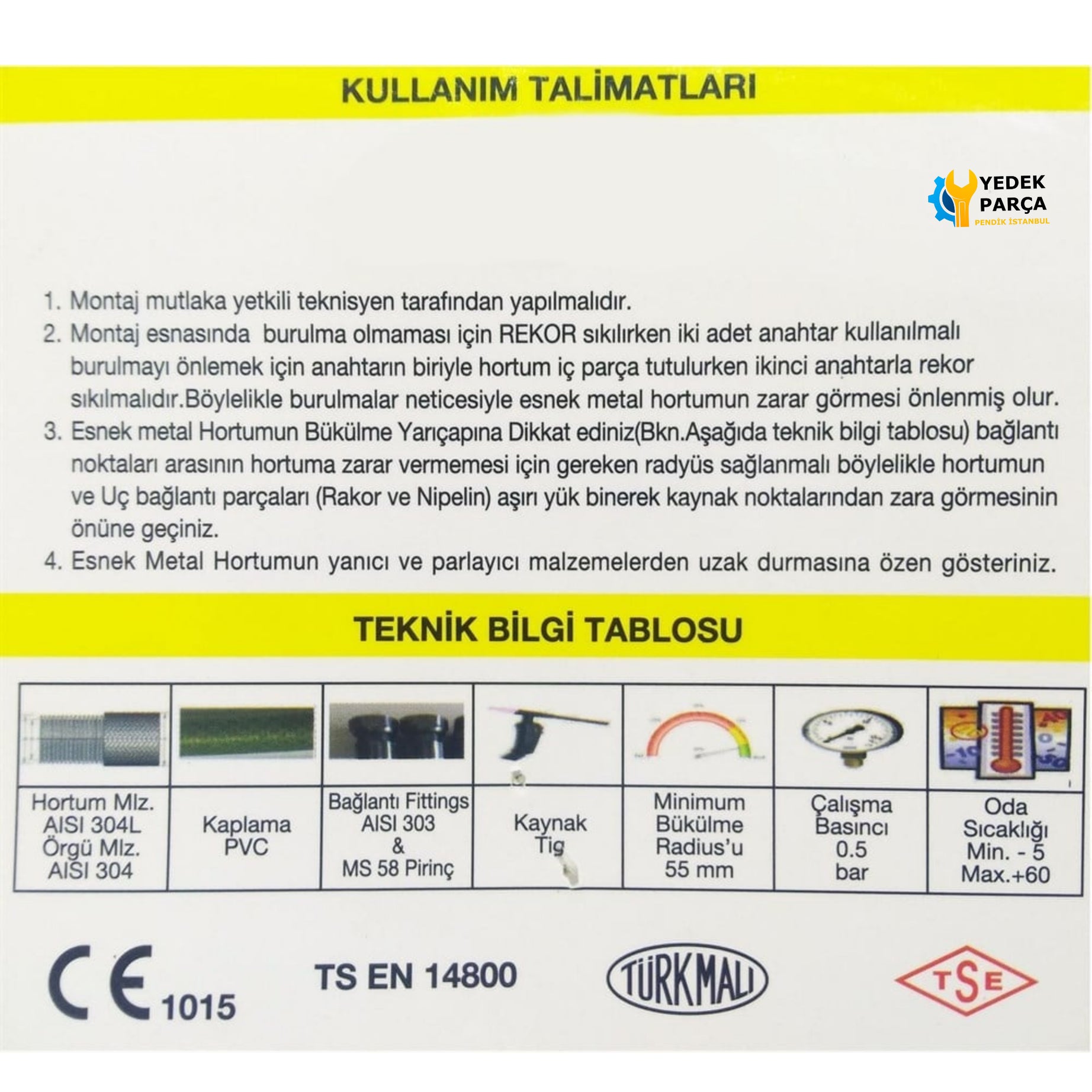 Ocak Fırın Gaz Doğalgaz Bağlantı Fleksi 50 cm Yeni Tip Flex Örgülü Hortumu Flexi