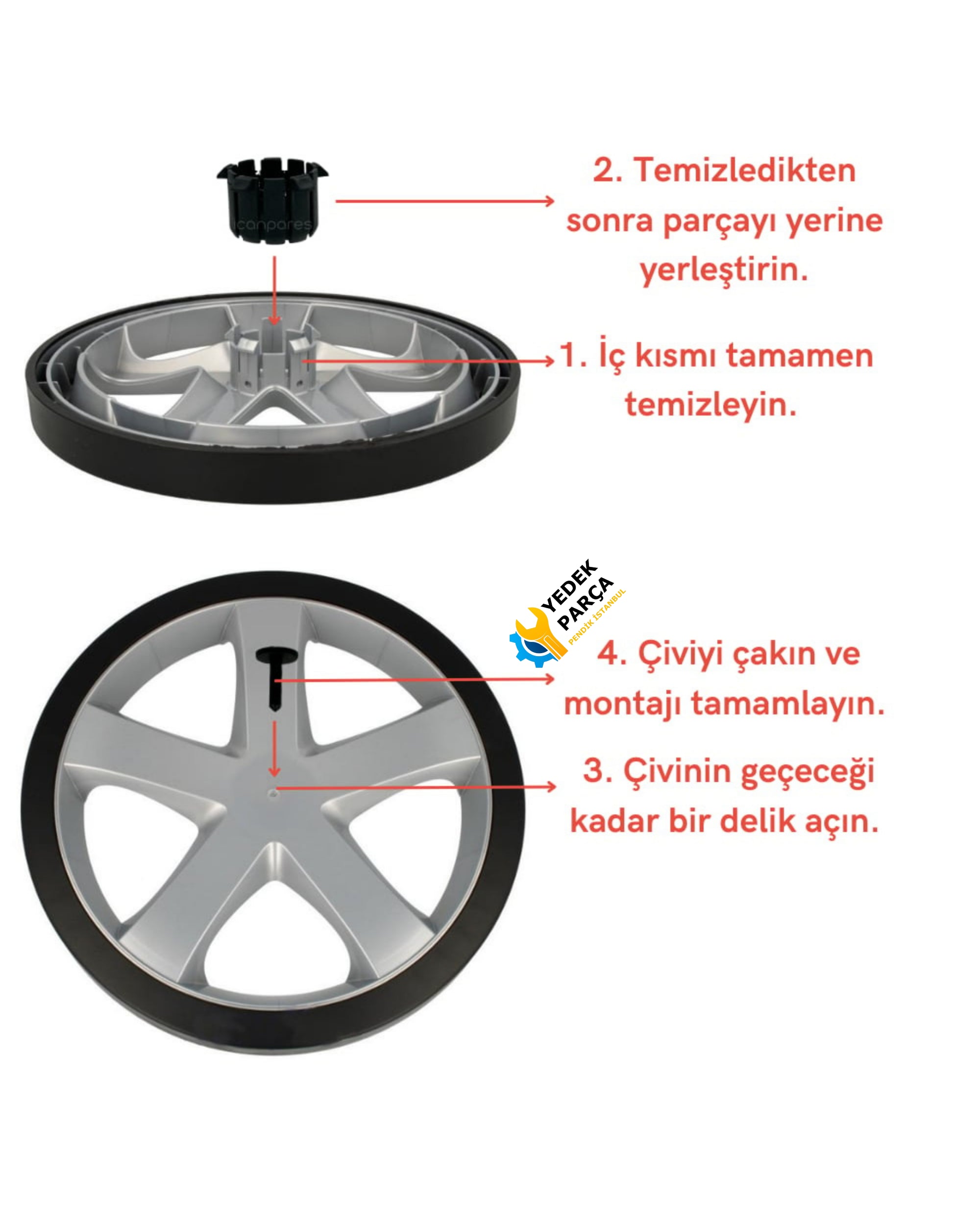 Philips Uyumlu Fc 9232 Marathon Süpürge Teker Tamir Kiti | Tekerlek İç Parçası ve Çivisi