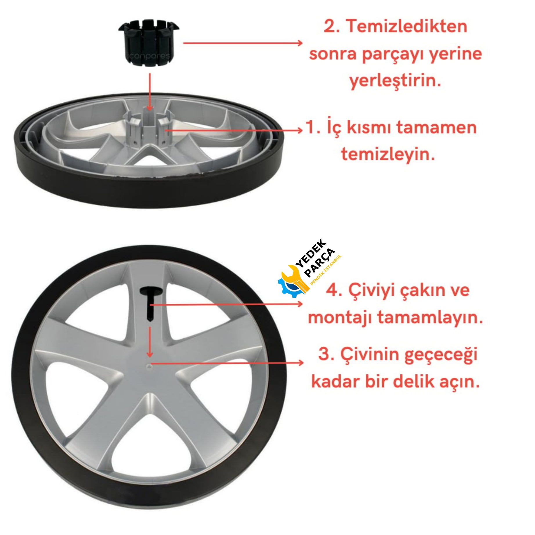 Philips Uyumlu Fc 9226 Marathon Süpürge Teker Tamir Kiti | Tekerlek İç Parçası ve Çivisi