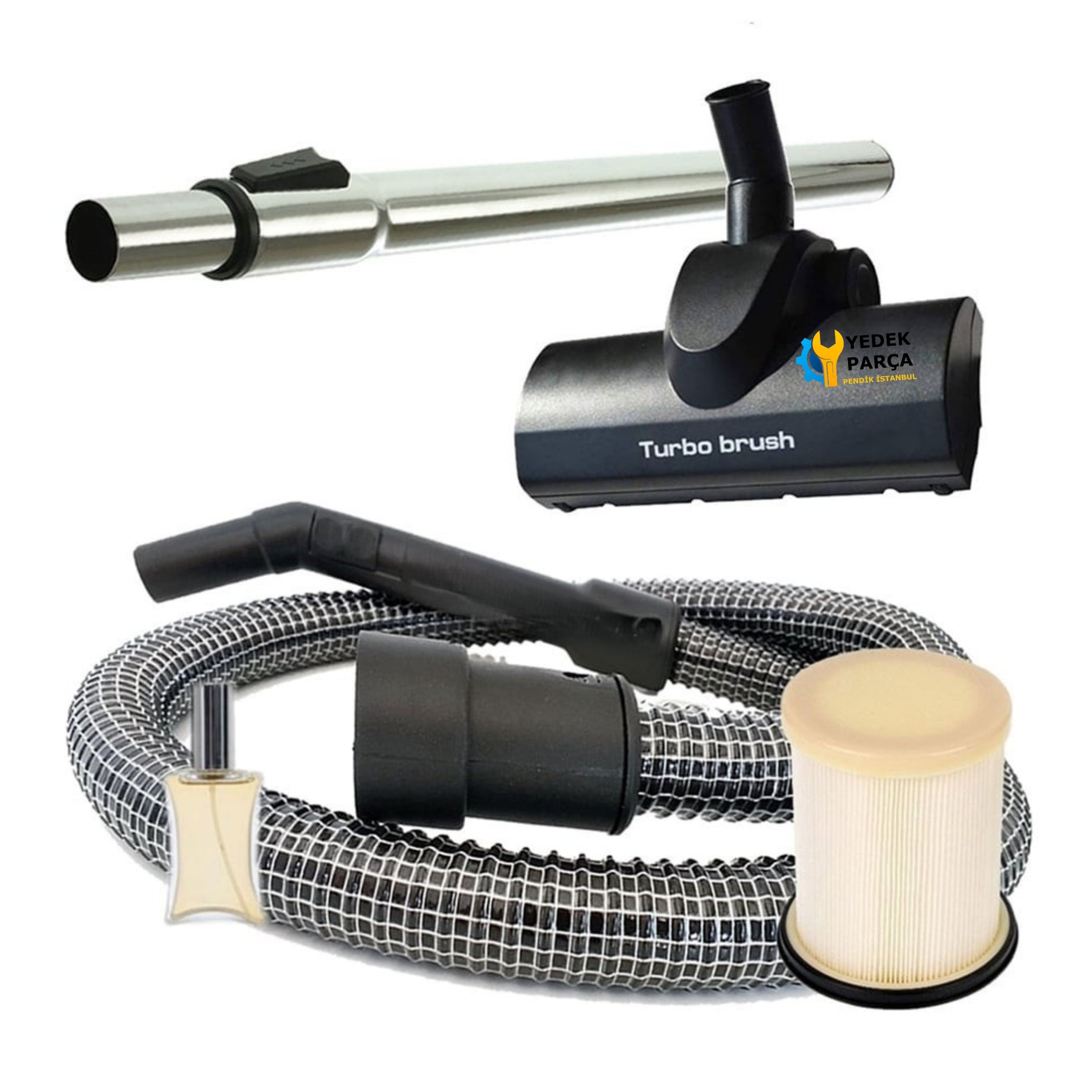 Arnica Uyumlu Bora 5000 Elektrikli Süpürge Çelik Telli Hortumu Turbo Emici Başlık Teleskopik Boru Filtre Hediyeli