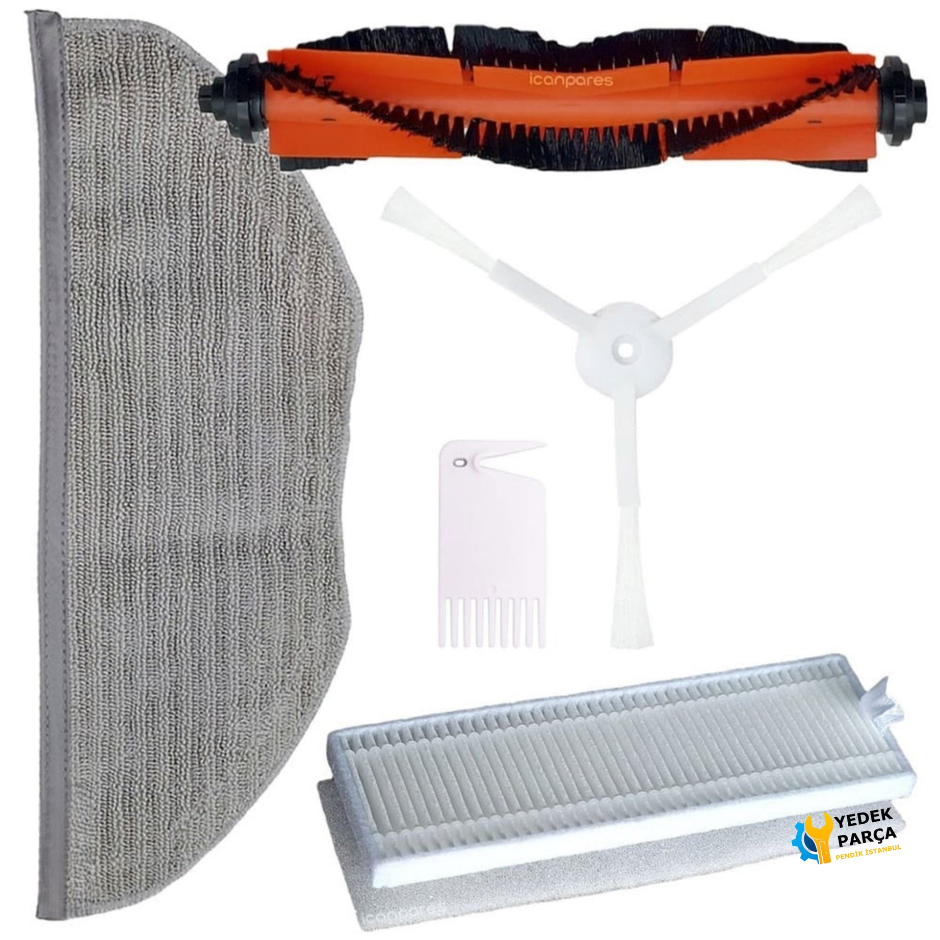 Xiaomi Uyumlu Mijia G1 MJSTG1 Robot Süpürge Ana Rulo ve Yan Fırça Filtre Paspas Bezi Tarak 1li Set