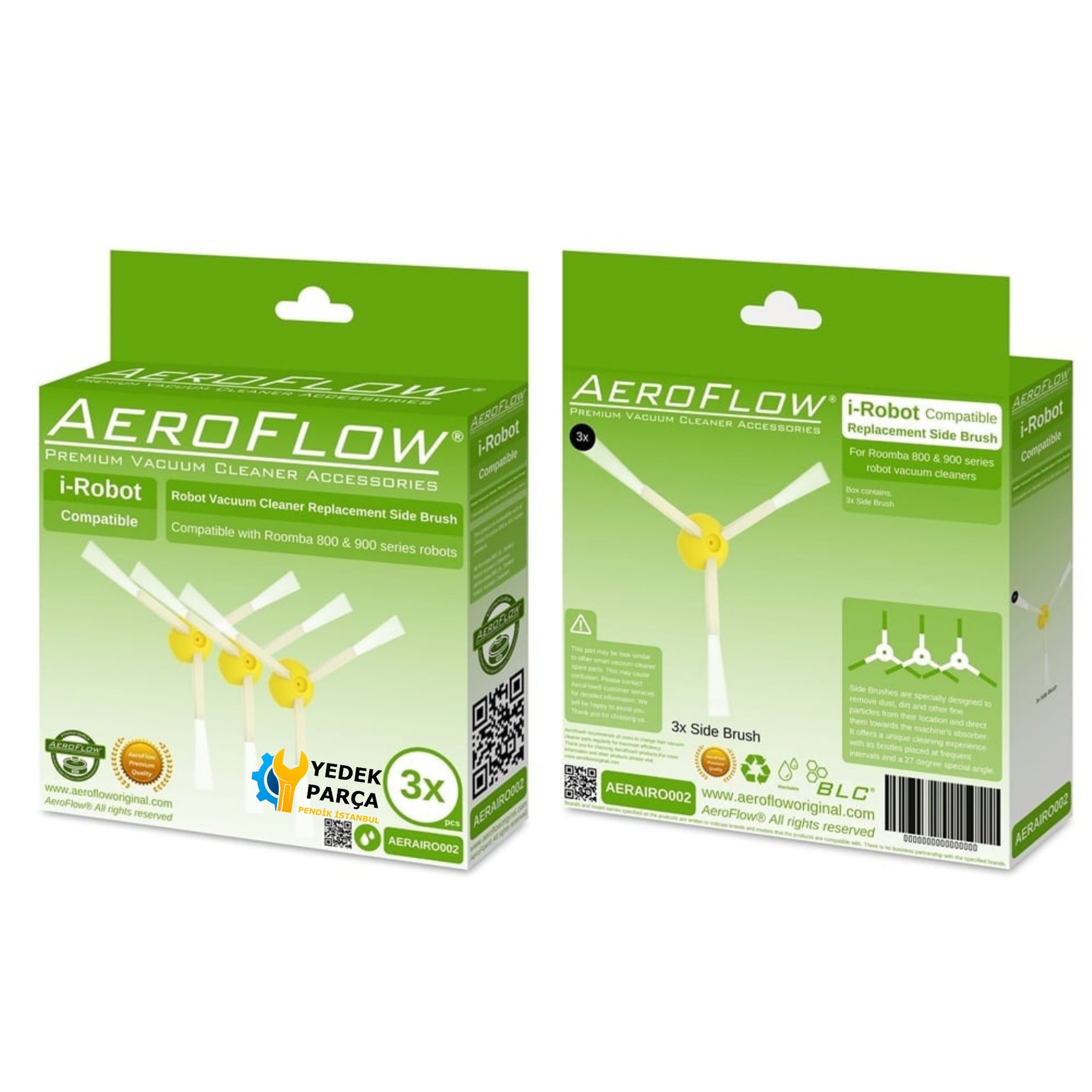 Aeroflow iRobot Uyumlu Roombaa 500/600/700/800/900 Serisi Süpürge Yan Fırça 3'lü Paket