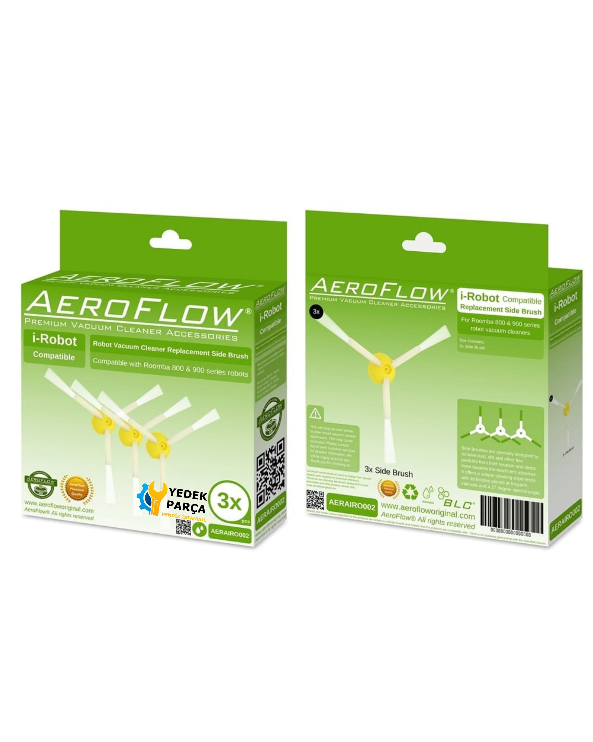Aeroflow iRobot Uyumlu Roombaa 500/600/700/800/900 Serisi Süpürge Yan Fırça 3'lü Paket